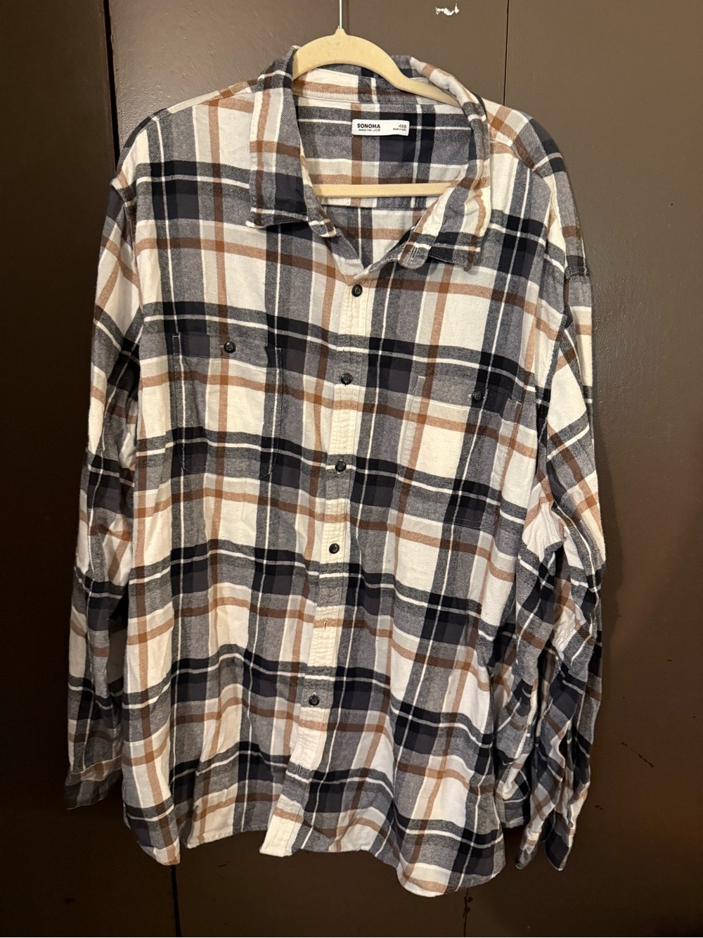 Sonoma Plaid Button-Up Shirt in Black, Brown & Cream